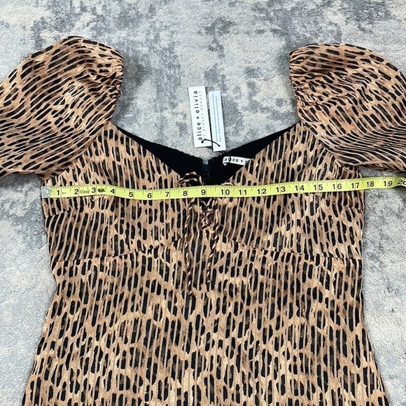 NWT Alice and Olivia Dana Dress Lace Up Leopard Burnout Satin Mini Sz 10 - Picture 7 of 13